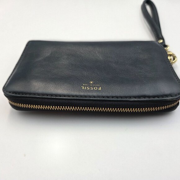 Fossil Wallet Navy Blue Leather Zip Around Accordian Wrislet Strap - Picture 4 of 10